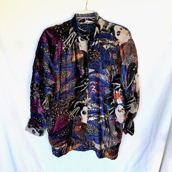 Judith Ann Creations Art to Wear Velvet Geisha Asian Japan Jacket Size M
